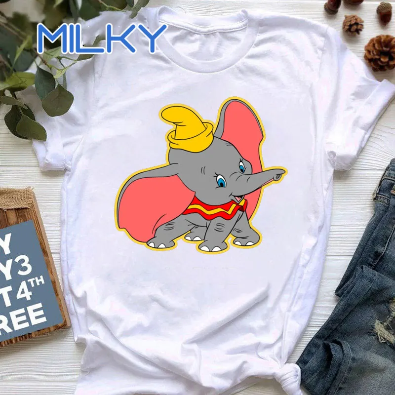 2024 Summer Women Tshirt Korean Dumbo Cute Harajuku Cartoon Loose Short-sleeved Tshirt Young Girls Kawaii Tee Shirts