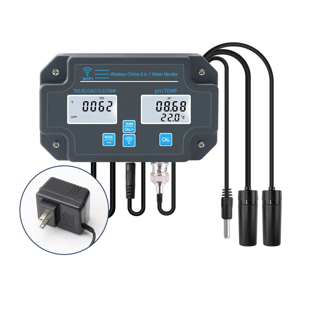 Yieryi Smart WIFI Aquarium Meerwasser Salzgehalt Wasserqualitätsmessgerät PH EC TDS Salz TEMP Datenlogger Tester Monitor für Aquarien