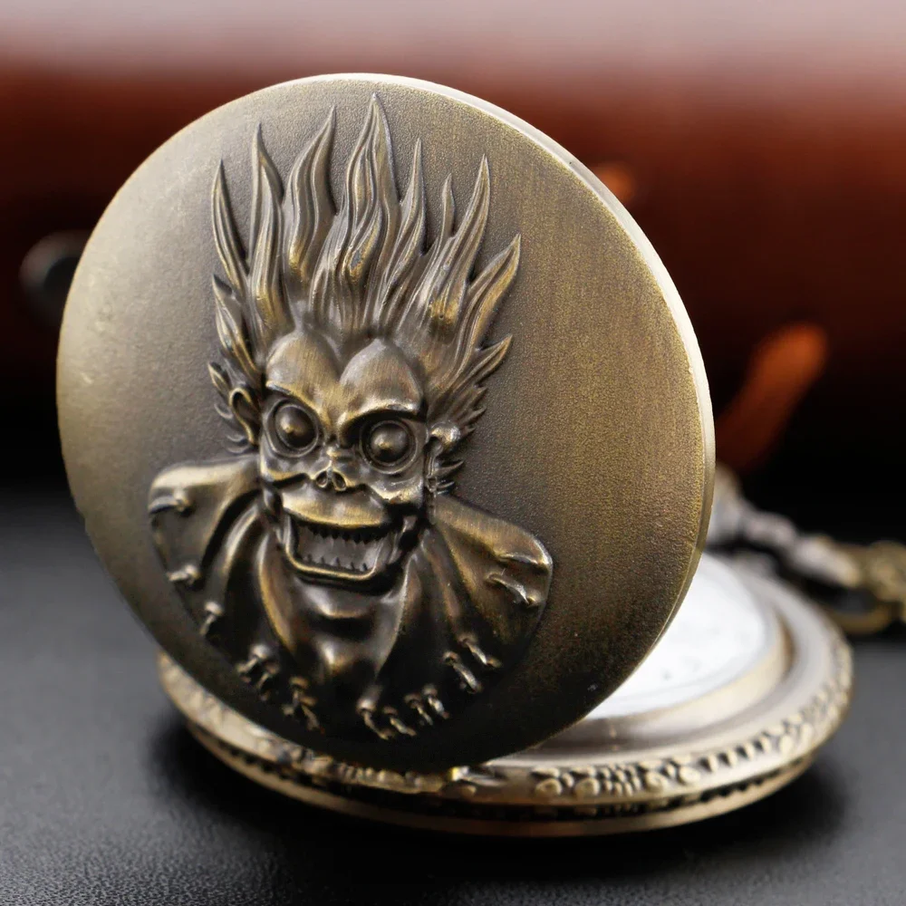 Retro Quartz Pocket Watch for Women Men Terror Death Devil Skeleton Bronze Time Gem Necklace Pendant Children Chain Gifts