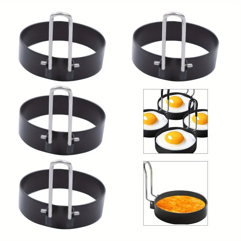 

4pcs Stainless Steel Egg Cooking Rings Thickened Pancake Mold for Frying Eggs Non-Stick Frying Egg Maker Molds Kitchen Tools