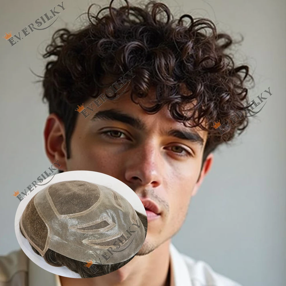 20mm Curly Versalite Male Hair Prosthesis Lace With Mono & Pu Breathable Human Hair Toupee Mans Wig Exhuast Systems Wigs For Men