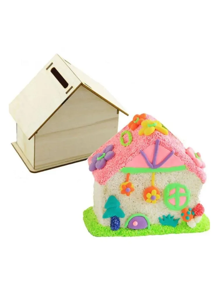 2/3/5 قطعة الإبداعية DIY بها بنفسك خشبية البنك الأبيض الأطفال اليدوية منزل تلوين ديكور للطاولات حاوية اللوحة