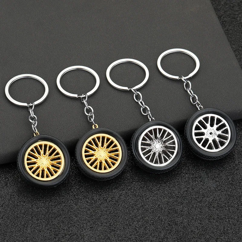 New PVC Soft Rubber Simulation Mini Car Tire Keychain Creative Car Wheel  Hub Pendent for Men\'s Car Keys Backpack Keyring