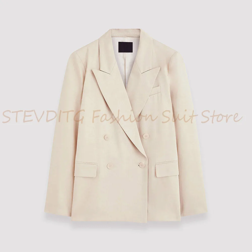 Fashion Women's Two Pieces Suit Set Double Breasted Peak Lapel Jacket Pants Sets Office Banquet Business Causal Female Clothing