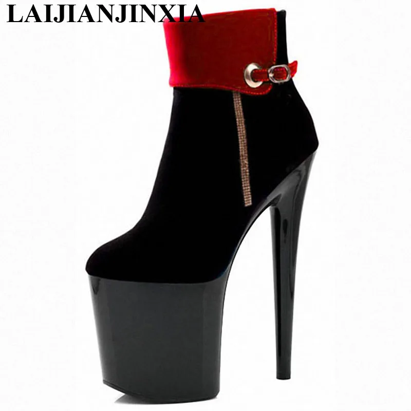 

New Women's sexy motorcycle Boots thick heel boots sexy 8 inch high-heeled pumps Punk color block 20cm High Heels Ankle Boots