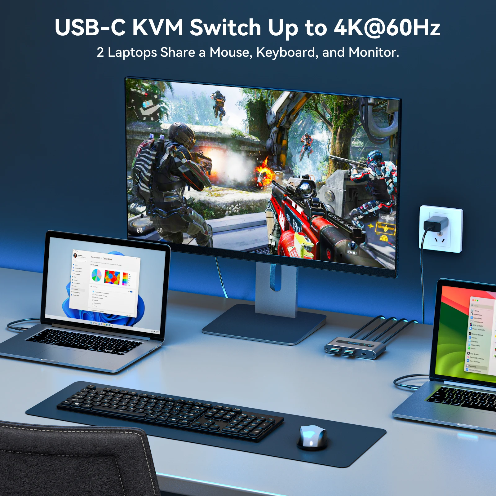 Picture 4: USB C KVM Switch 1 Monitor 2 Computers 4K@60Hz HDMI KVM Switcher for 2 USB C Port Laptops Sharing 1 HDMI Monitor 3 USB Devices