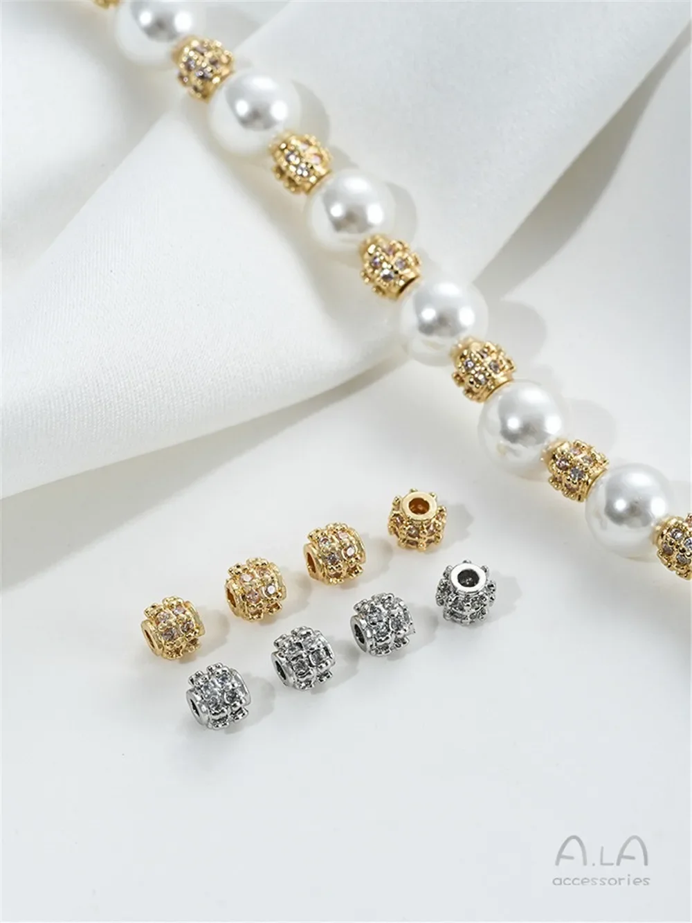 

14K Gold-Color Micro-inlaid Double-row Zircon Mini Small Diamond Ball Beads, Handmade DIY Pearl Jewelry, Handmade Materials