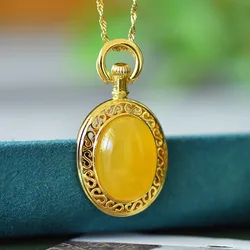 Natural Amber Necklace Women Fine Jewelry Genuine Healing Gemstone Baltic Amber Oval Pendant Necklaces For Girlfriend Mom Gifts