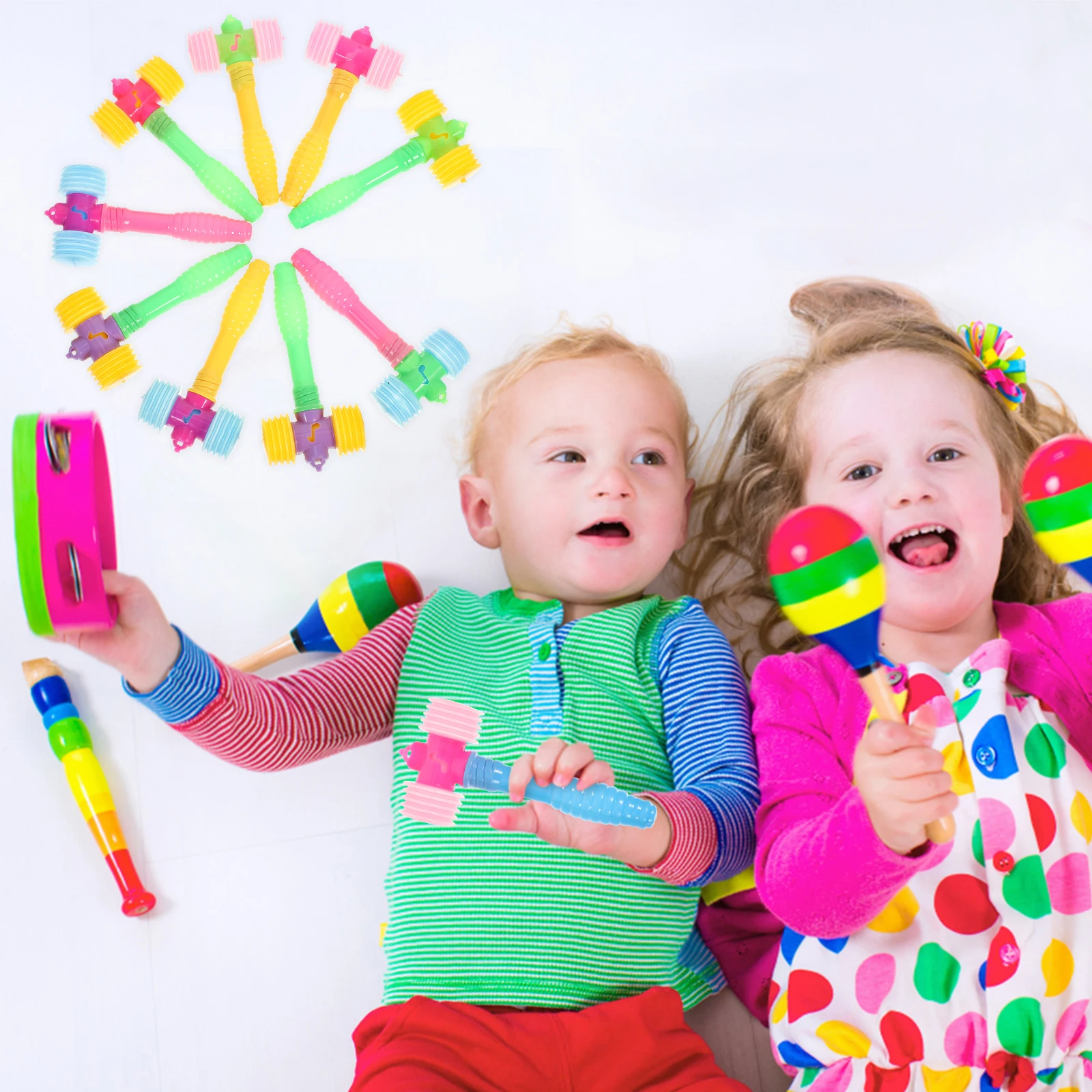 

10 Pcs Children Hammer Toy Safe Plastic Squeaky Pounding Fun Kids Playing Mixed Colors Hammer Toys Mallet