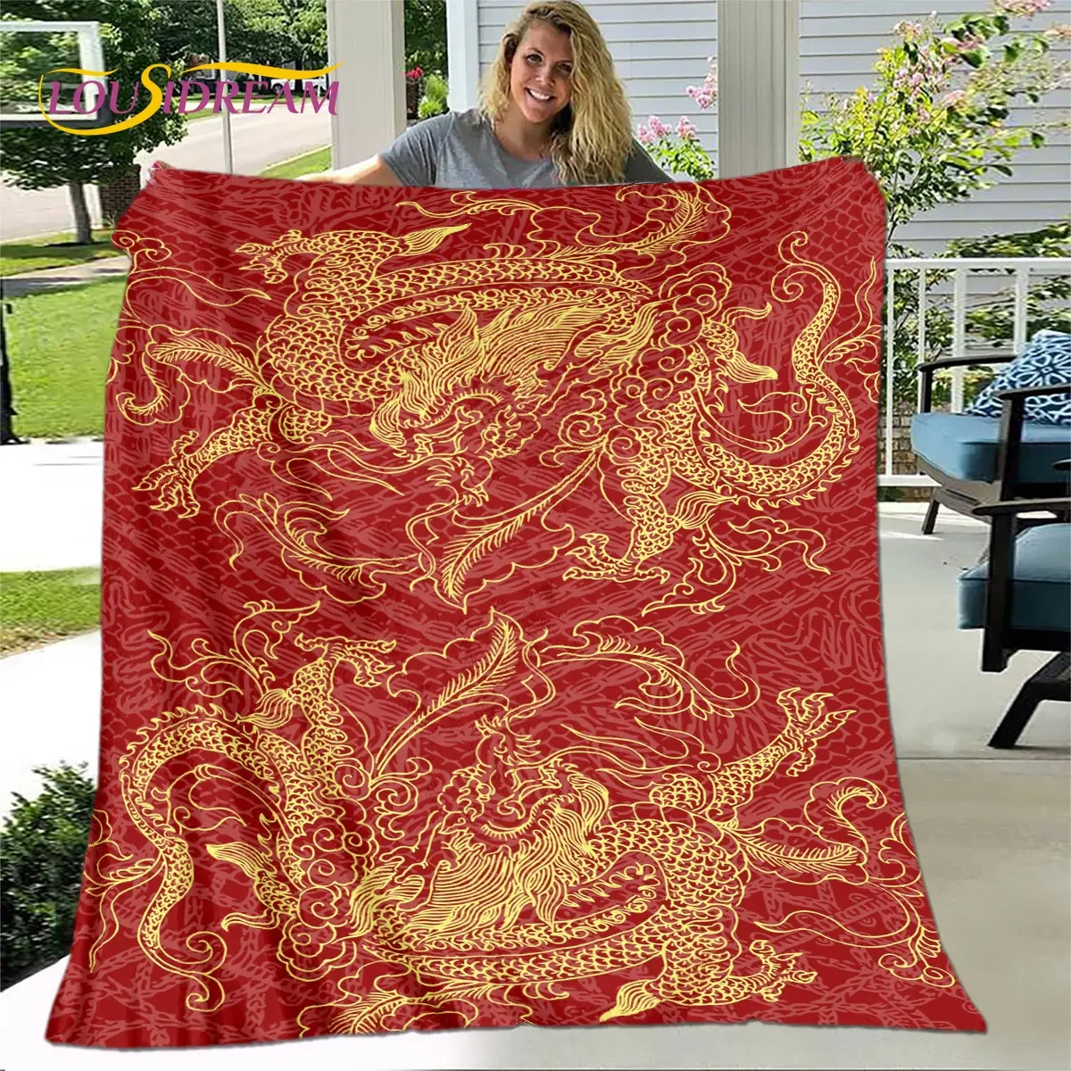 

3D Classical Chinese Style Blanket Warm Blanket for Home Living Room Bedroom Beds Sofa Picnic Kid Quilt for Children Covering