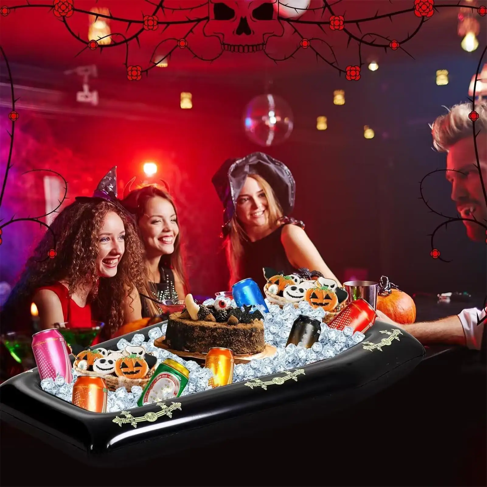 

Надувной охладитель для напитков, поплавок, надувной поднос для льда для еды, скелет, форма гроба, плавающие контейнеры для еды, напитков для бассейна