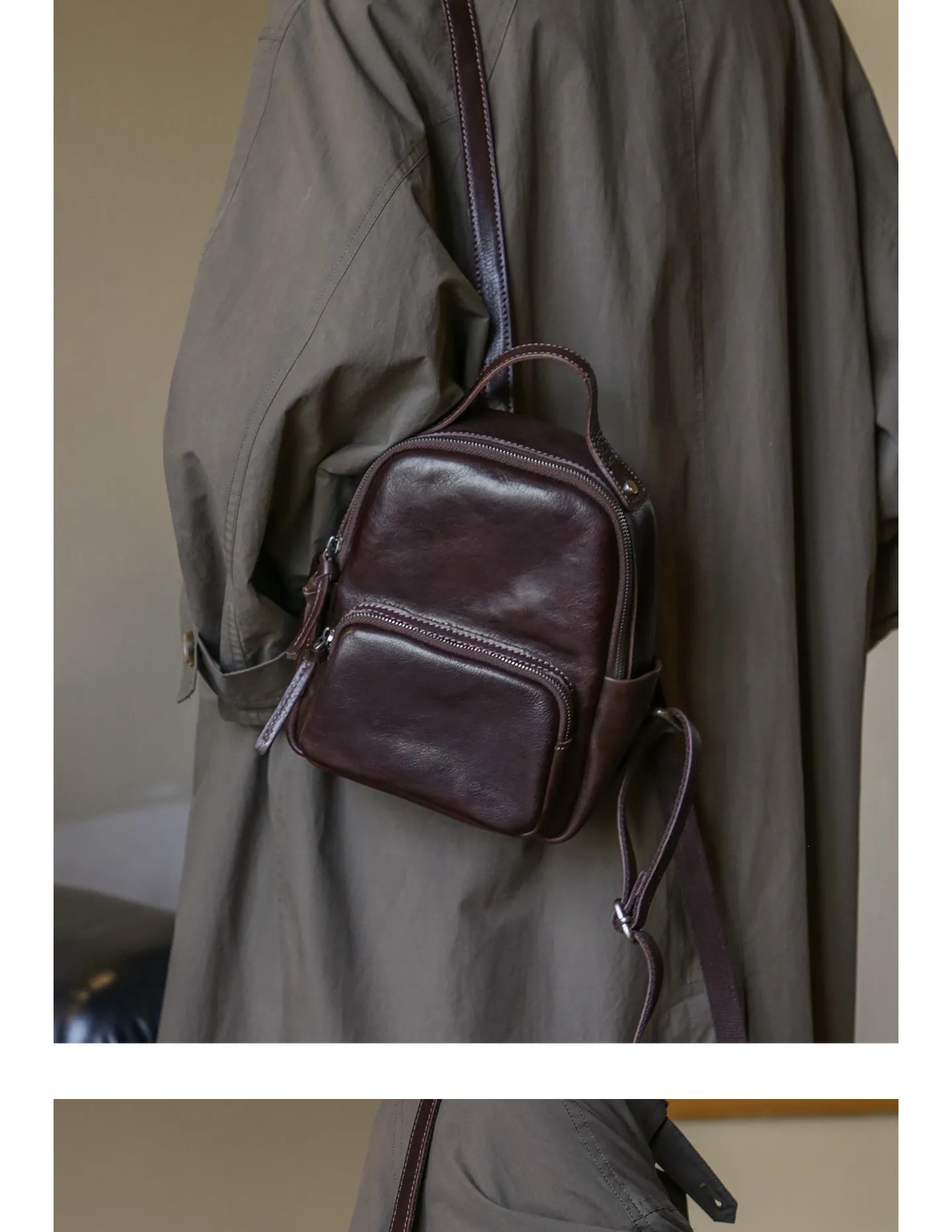 Lässiger Party-Rucksack aus Rindsleder für Damen, kleiner Designer-Rucksack, handgefertigt, weiches Echtleder, niedlicher Damen-Bücherrucksack – Detail 8