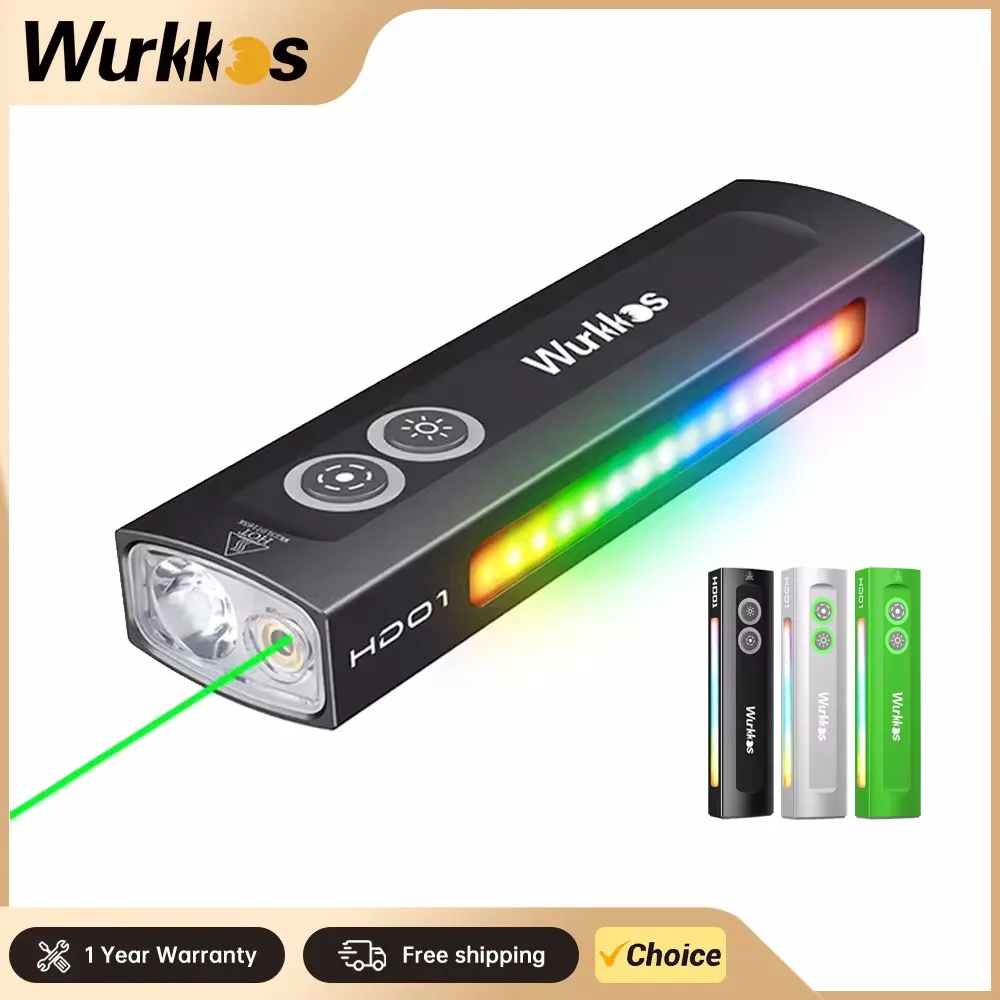 Wurkkos-HD01 Linterna multifuncional 1200 LM con luz verde luz blanca y luces RGB laterales 90CRI IP65 impermeable para senderismo