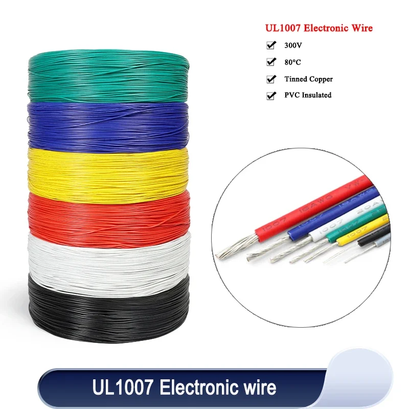 كابل نحاسي مطلي ، سلك إلكتروني ، خط معزول بولي كلوريد الفينيل ، DIY ، 14AWG ، 16AWG ، 18AWG ، 20AWG ، 22AWG ، 24AWG ، 26AWG ، 28AWG ، 30AWG ، UL1007 ، 5 m ، 10m