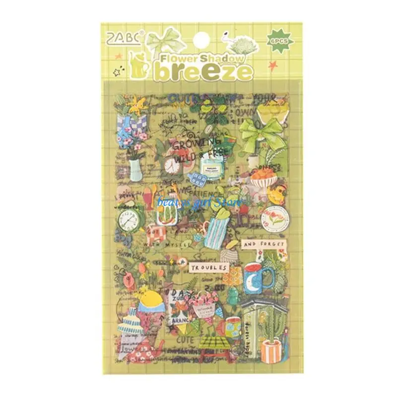 C7AB 6Sheets Scrapbooking Decorative Sticker Waterproof Adhesive PET Sticker