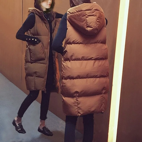 2024 새로운 여성 다운 코튼 조끼 긴 사이즈 플러스 사이즈 어깨 조끼 세련된 겉옷 민소매 말 클립 자켓 