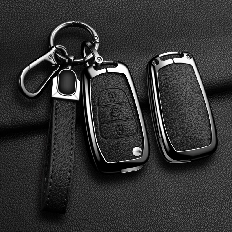 

New Style Alloy Leather Car Key Shell Fob Flip Folding Key Case For Kia K2 K5 Rio 3 Picanto Ceed Cerato Sportage Accessories