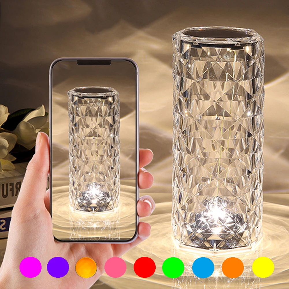 

Crystal Table Lamp RGB Color Changing Night Light Remote Romantic LED Rose Diamond Touch Lamps for Living Room Housewarming Gift