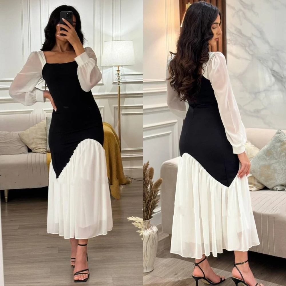 Customized Unisex Jersey Pleat  A-line Square Neck Midi Dresses Evening Dresses Exquisite Simple Intricate Casual Fashion 