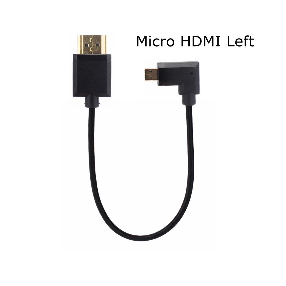 15CM Super cienki w dół lewego prawego kątowy Micro HDMI-kompatybilny do HDMI-2.0 męskiego HDTV cienkiego przenośnego krótki kabel lustrzanka 4K HD