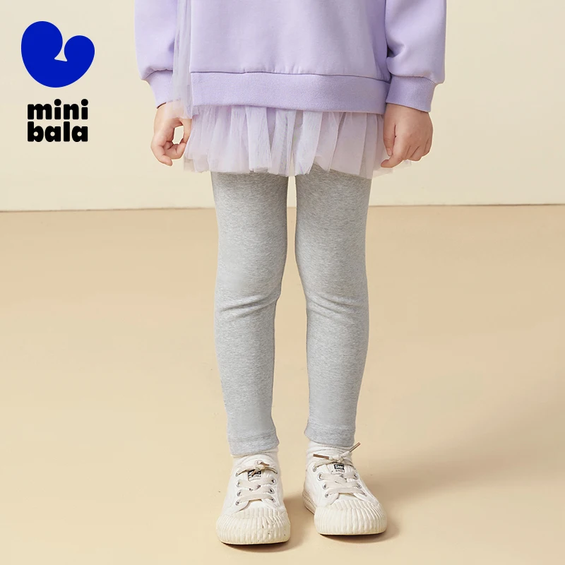 

Mini Bala Girls' Winter and Spring Leggings Children's Long Trousers Warm and Versatile Baby Outerwear Trousers