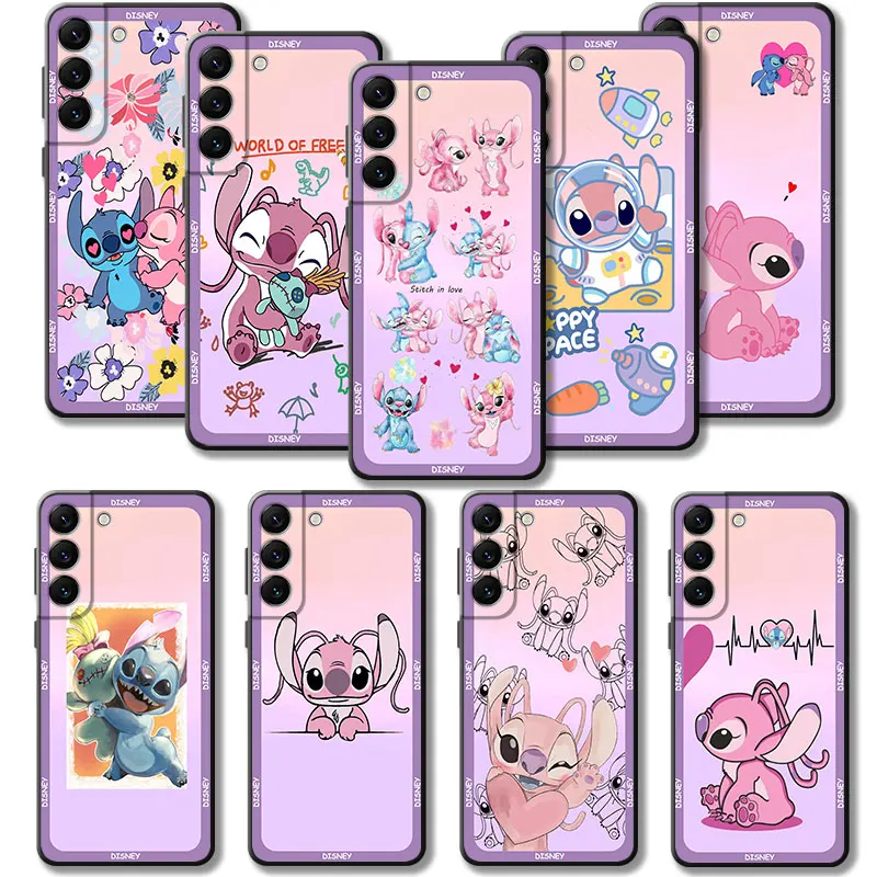 Disney Stitch Angel Pink Purple Gradient Case For Samsung Galaxy S24 S23 S22 S21 S20 FE Ultra S10 Plus Note 20Ultra 10Plus