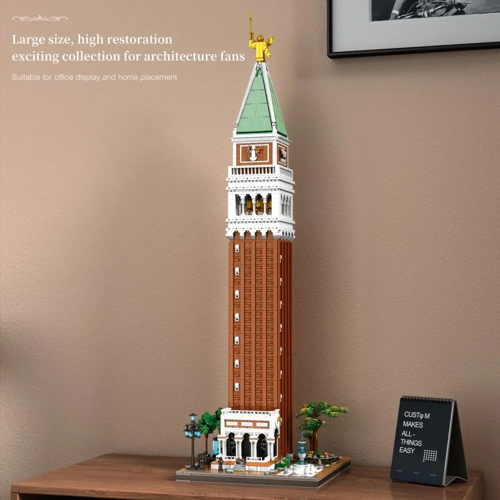 3903PCS St. Mark's Clock Tower Building Blocks Renaissance สถาปัตยกรรมอิฐเดสก์ท็อปตกแต่งของเล่นเด็กวันหยุดของขวัญ