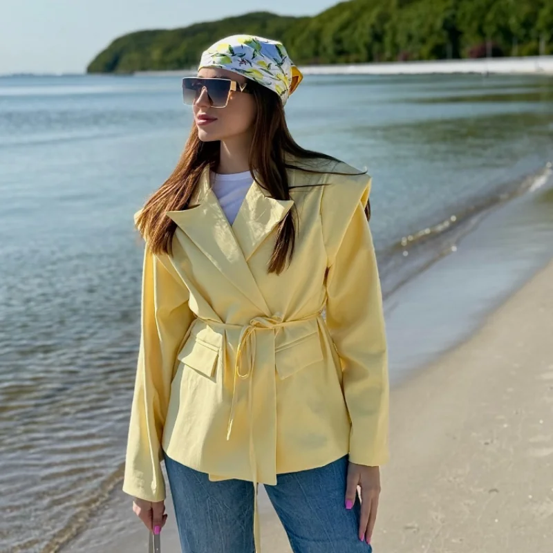 

7 Colors Fashionable Eye-catching Suit Jacket Women's Button Lapel Button Coat Top Loose Casual Streetwear Trendy Fall Outerwear