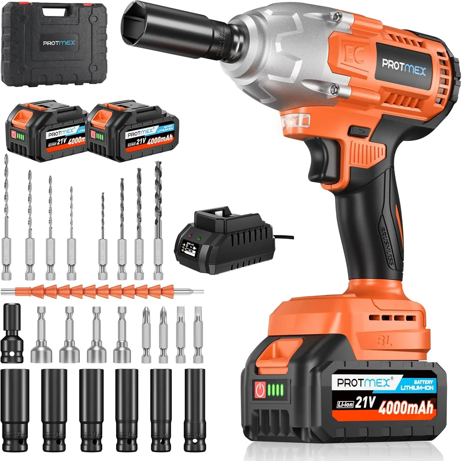 

21V Cordless Impact Wrench 900Nm Torque with 2 Batteries, Sockets & Drill Bits for Auto Repair