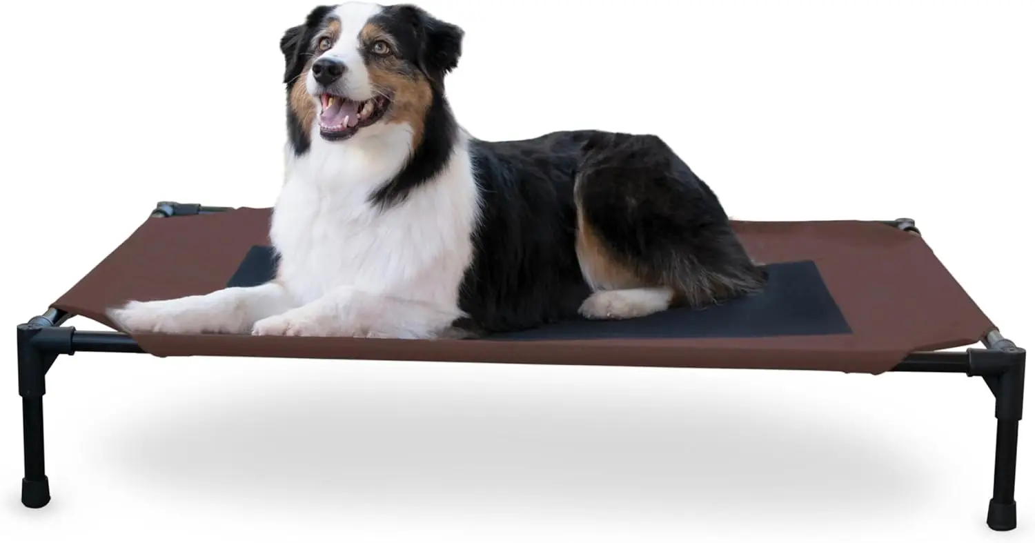 Elevated Cooling Dog Cot for Large Breeds, Portable Mesh Bed with Washable Cover, 42x30in