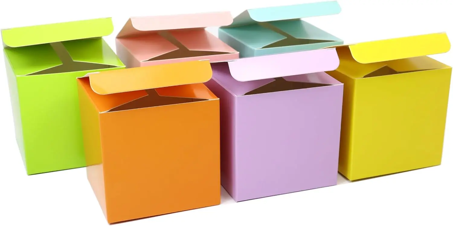 

24 Pcs Colorful Paper Gift Boxes, Small Candy Boxes Bulk, 3x3x3 inch Gift Box with Lids, Goodie Treat Boxes for Party Favors, Bi