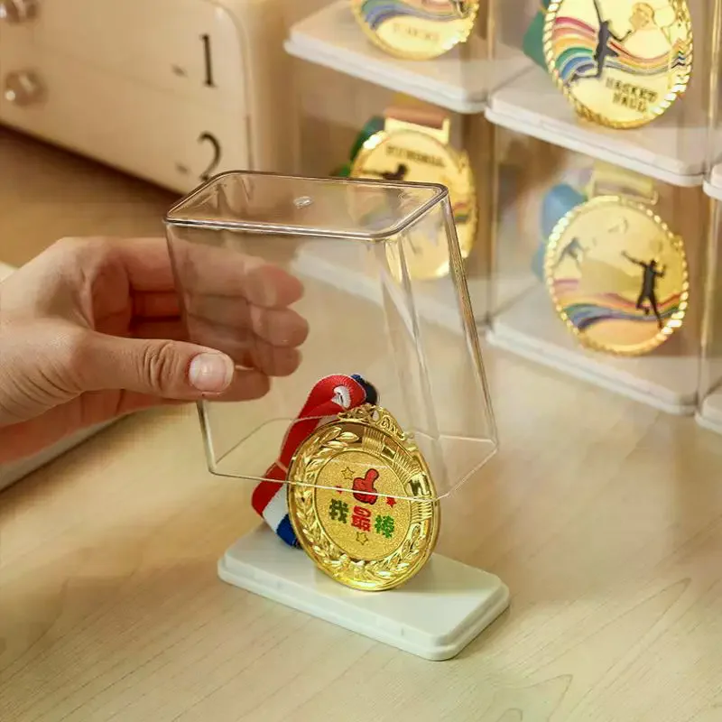 Stackable Rectangular Medal Storage Box Clear Visible Plastic Display Case Multi Purpose Tabletop Collection Decoration