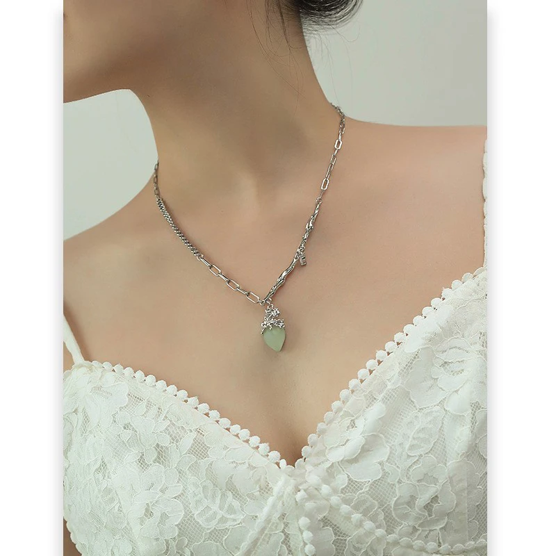 Eetit Attractive Green Resin Glass Metal Chain Collar Pendant Necklace Silver Color Zinc Alloy Trendy Neck Jewelry бижутерия