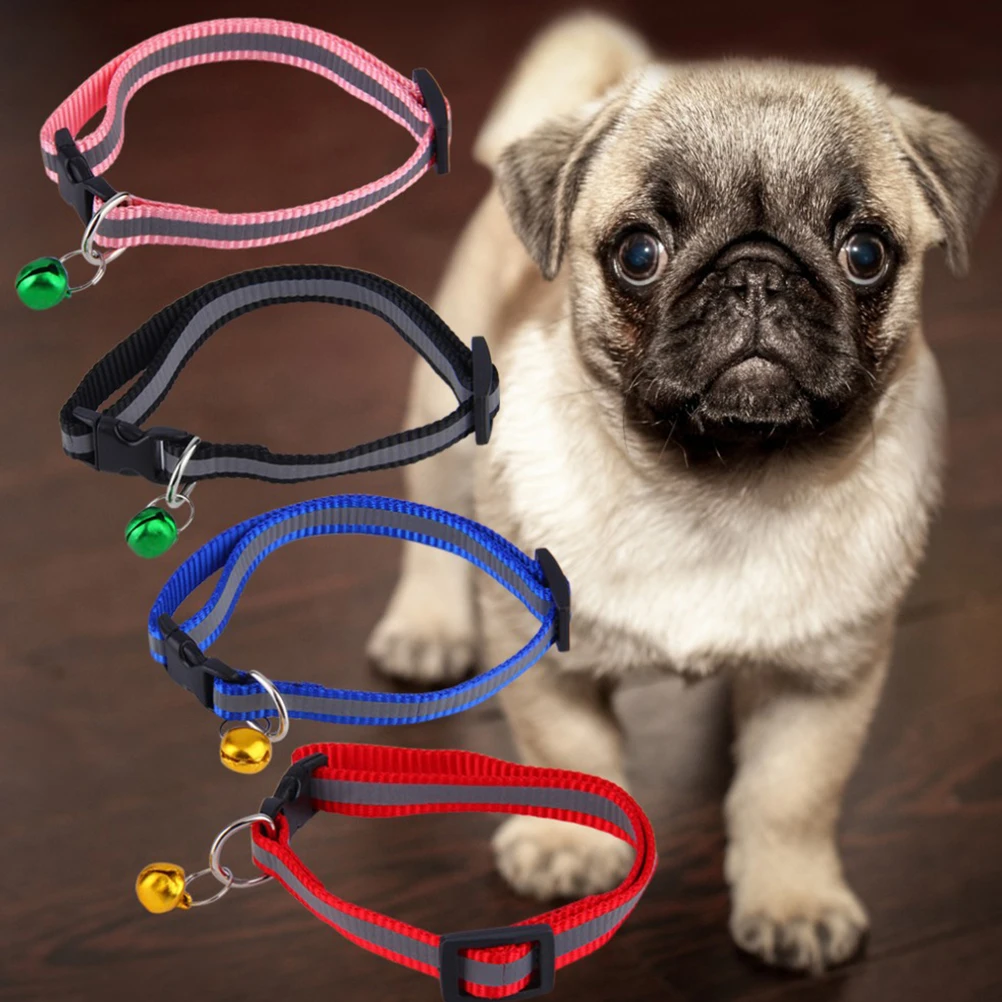 

6pcs Adjustable Reflective Pet Collar Cat Dog Safety Buckle Bell Strap Glossy Night Walking Anti-Collision Red Green Blue Yellow