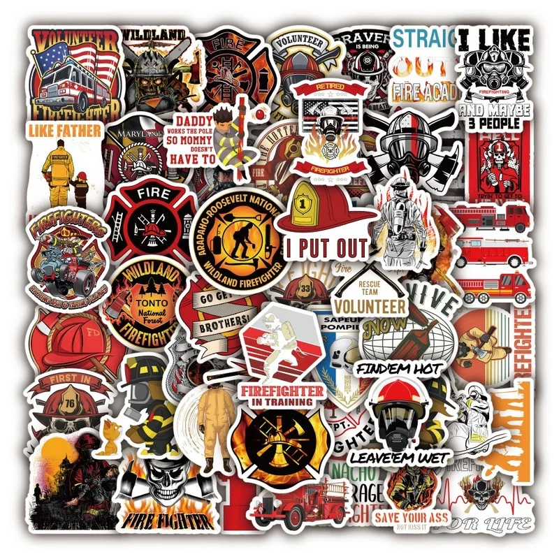 10/25/50pcs Fire Fighting Fighter Stickers Graffiti Decals for Pad Phone Fridge Notebook Scrapbook Motorcycle Skateboard Car