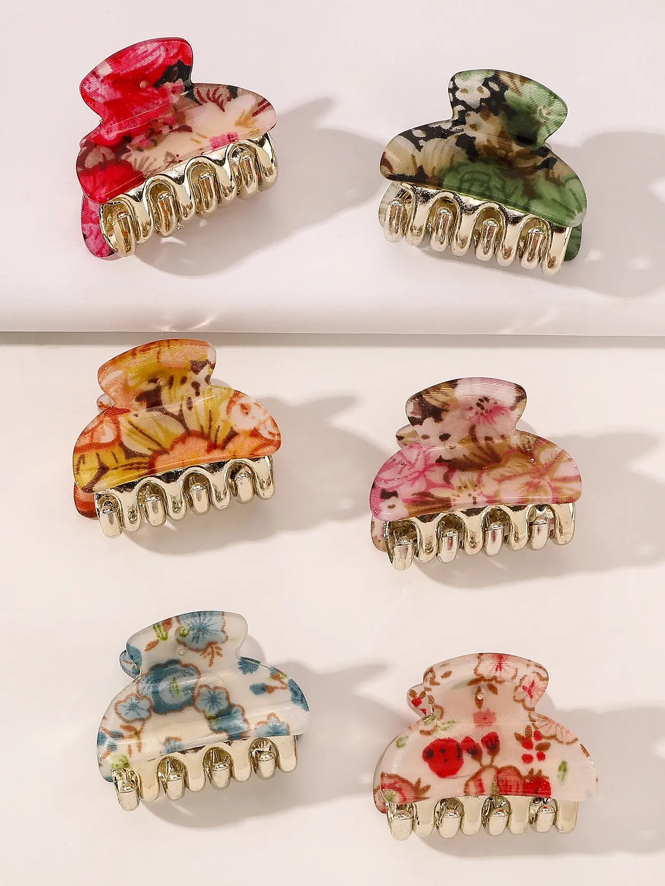 6pcs Random Color Ditsy Floral Pattern Mini Hair Claw Clip Street Tiaras Valentine's Day Valentines Hair Clips Hair Jaw Clip Hair Clamps Hair Clutch Hair Catcher Clip, School Stuff, College Fall Winter Hair Accessories For Women For Vacation Outfits Woman