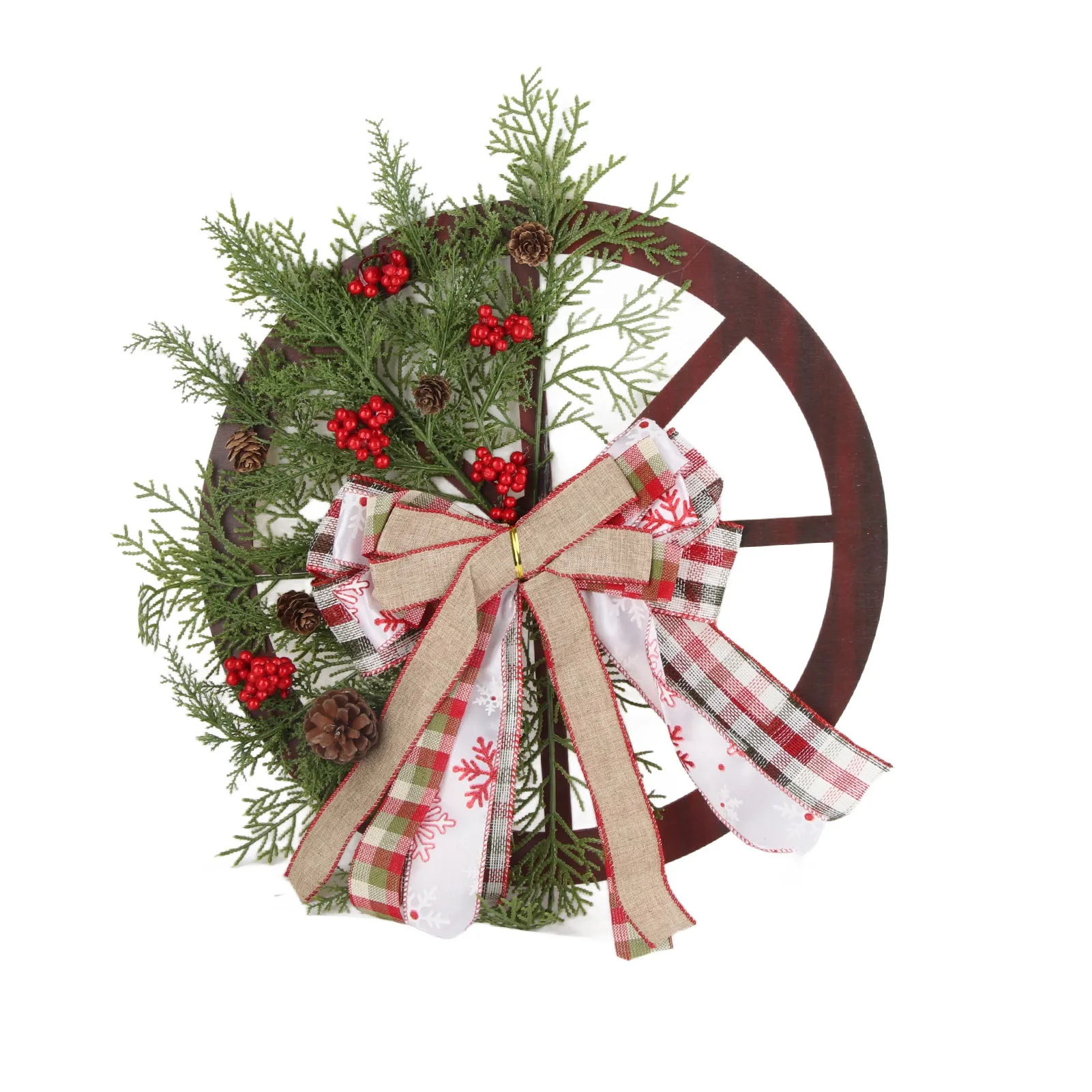 

Red Truck Wheel Christmas Bowknot Wreath Fall Wreath For Front Door Wooden Hanging Ornament Garland For Indoor Outdoor