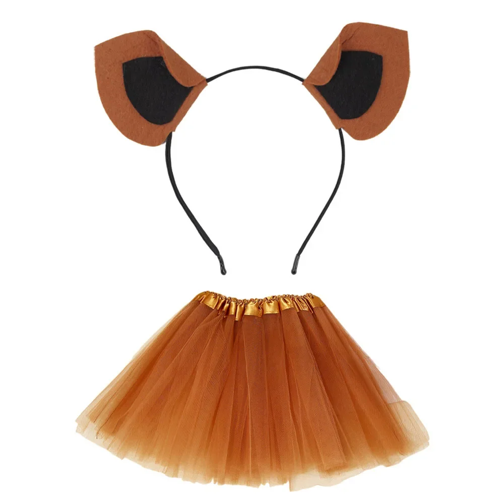 Animal Ears Headband Skirt Tutut Lion Dog Rabbit Wolf Monkey Horse For Forest Theme Birthday Cosplay Party Decorations Supplies