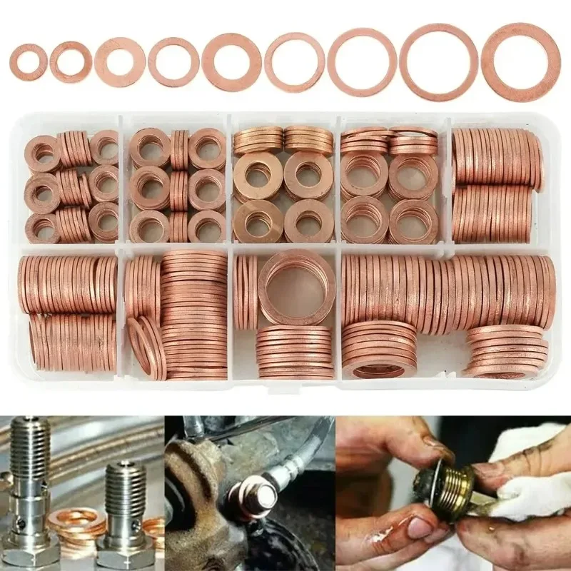 

Lyr Copper Washers O Ring Copper Gaskets Flat Ring Seal Kit Assortment Car Copper Sealing Rings with Case 400/300/280/200100Pcs