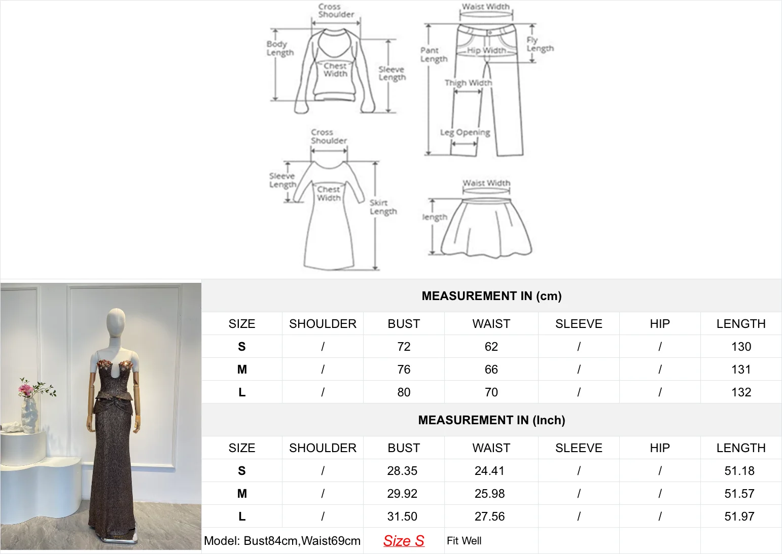 فستان ماكسي جديد جميل باللون الأسود والبني بدون أكمام واللؤلؤ والزهور المرقعة