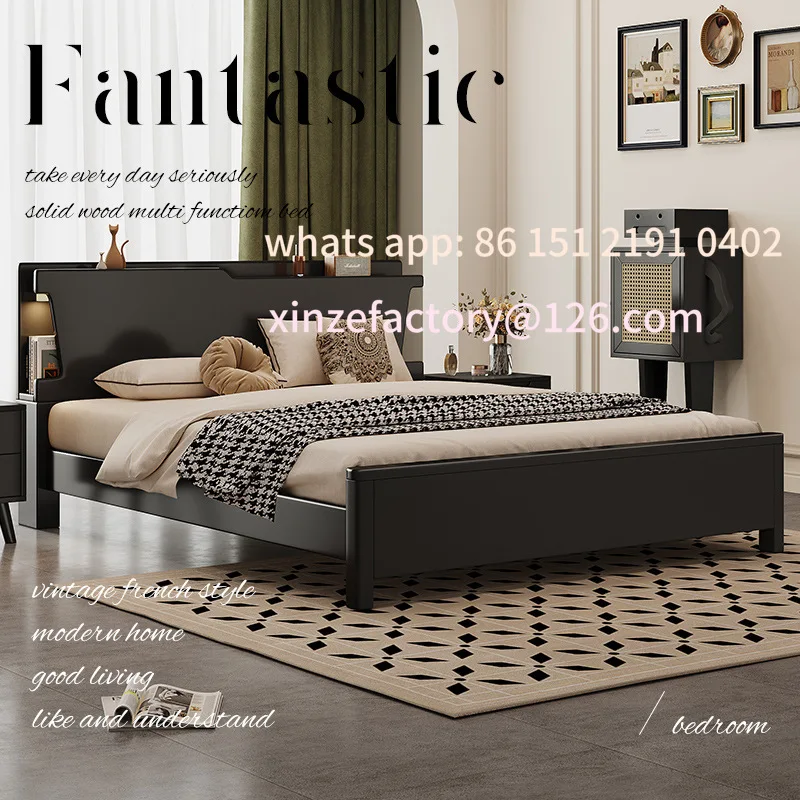 Customizable high PC and console game bedroomand breakfast black American retro bed frame with bedside s