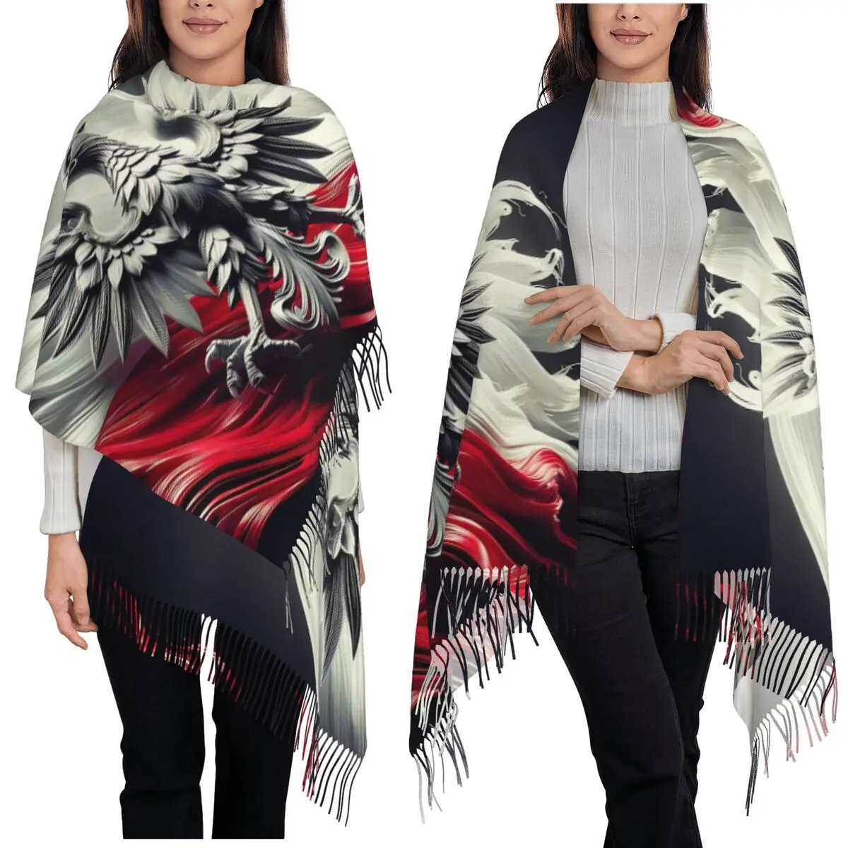 

Шарф с флагом Польши, шарф с кисточками для женщин, мягкие теплые шали и накидки, большая осенне-зимняя шаль