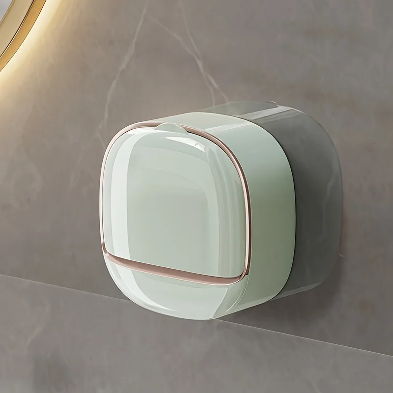 Wall mounted soap box with lid, non drilled drainage soap tray, simple soap storage rack for home bathroom, bathroom accessories
