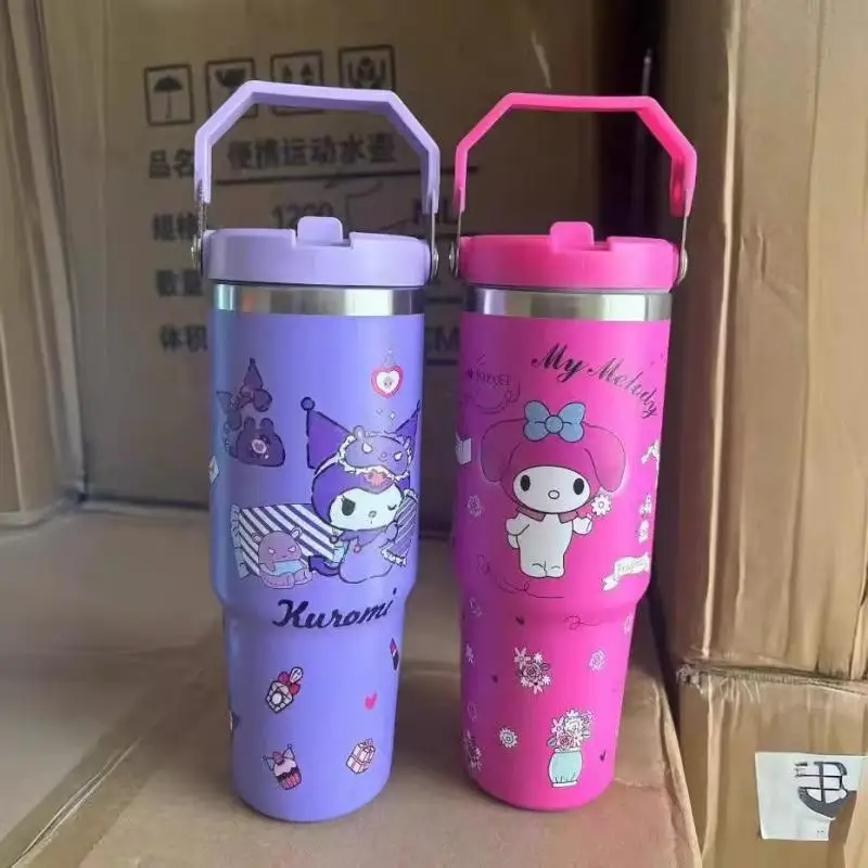 

Милая ручная чашка Sanrio Hello Kittys Kuromi для обслуживания температуры, портативная силиконовая крышка, чашка для воды с соломинкой, высокая емкость