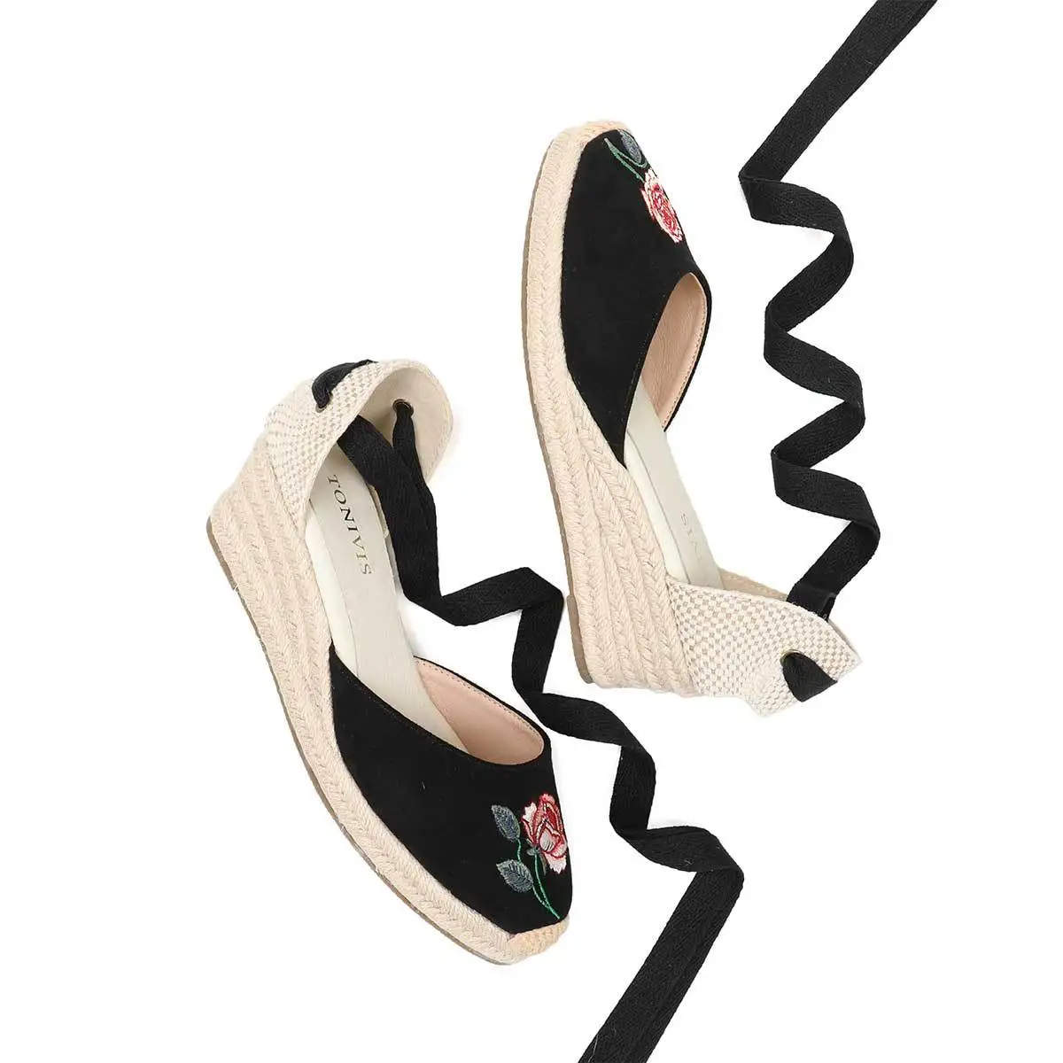 

Женские эспадрильи на танкетке 5 см, на шнуровке, из льна, летние повседневные сандалии с ремешком на щиколотке, на платформе, для пляжного отдыха