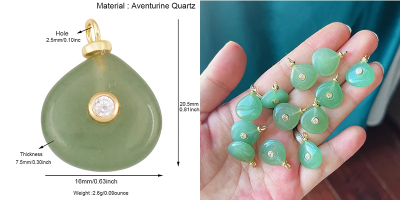 Edelstein-Charm-Anhänger aus türkisfarbenem Malachit, schwarzem Achat, rosa Quarz, 18 Karat echt vergoldeter Schmuck für die Herstellung von Halsketten, S58 – Detail 33