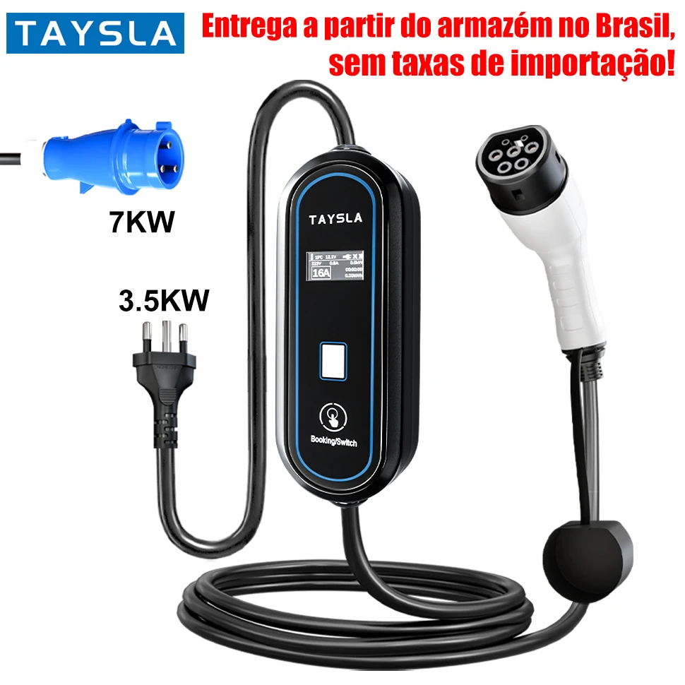 TAYSLA Electric Car Charger 3.5KW 16A BR Plug Portable EV Charger 7kW 32A Wallbox 80V-260V Type 2 for BYD Dolphin Song Plus ID.4