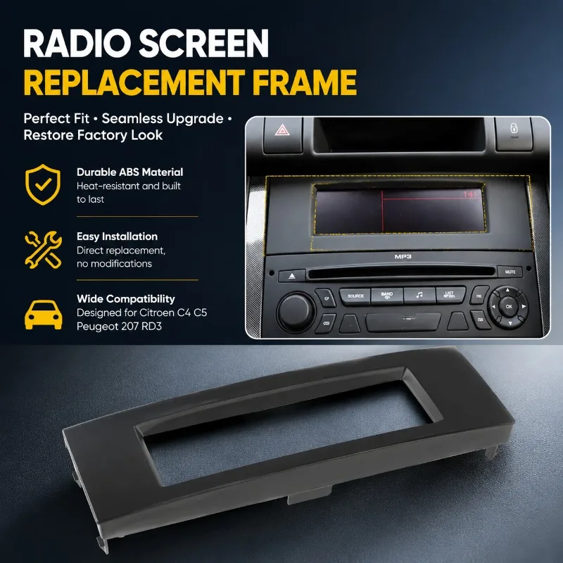 Carcasa para Radio de Coche, Marco Fijo para Pantalla C-Screen, Repuesto de Carcasa para Reproductor de CD, Compatible con Citroen C4 C5 Peugeot 207 RD3