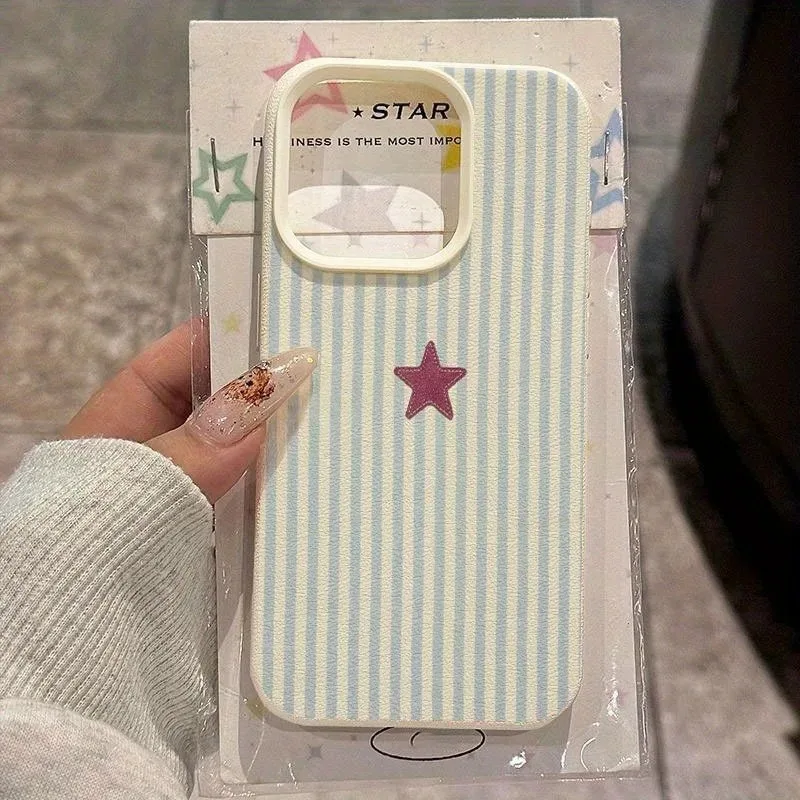 Blue Striped Star Lichee Pattern Phone Case For iPhone 11 12 13 Pro MAX 14 15 16 17 Plus 17 Air Shockproof Bumper Phone Cover - náhled 3
