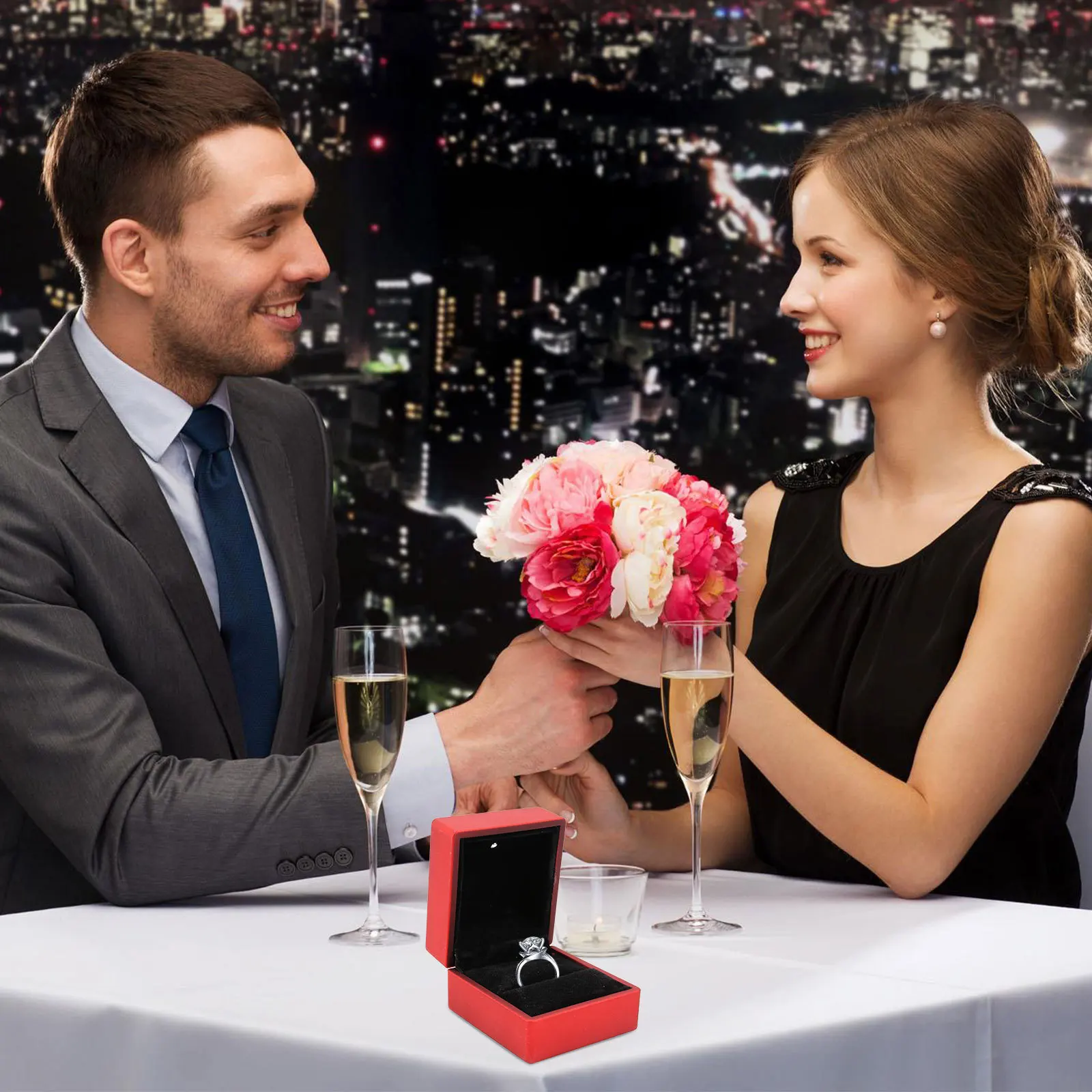 3Pcs LED Lighted Jewelry Box Ring Pendant Box Elegant Display Case Scratch Resistant Gift Bracelet Storage Case